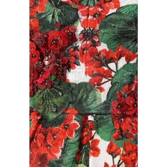NWT Dolce & Gabbana Red Floral Geranium Pleated Mini Dress IT 42 M - Picture 4 of 9